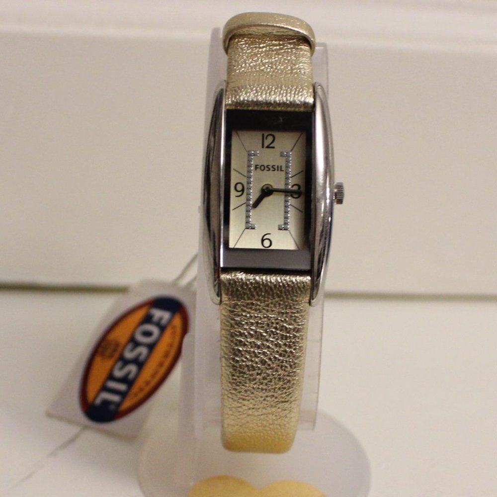 Authentic Fossil Gold Genuine Leather Band Women's Square Face Watch ESB2708